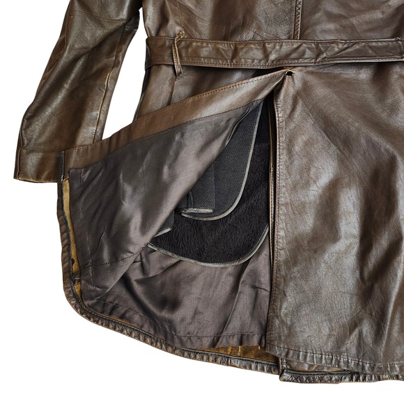 Vtg Richmand Brothers Double Breasted Belted Leather 70's Trench Coat Mens 42 - Picture 8 of 8